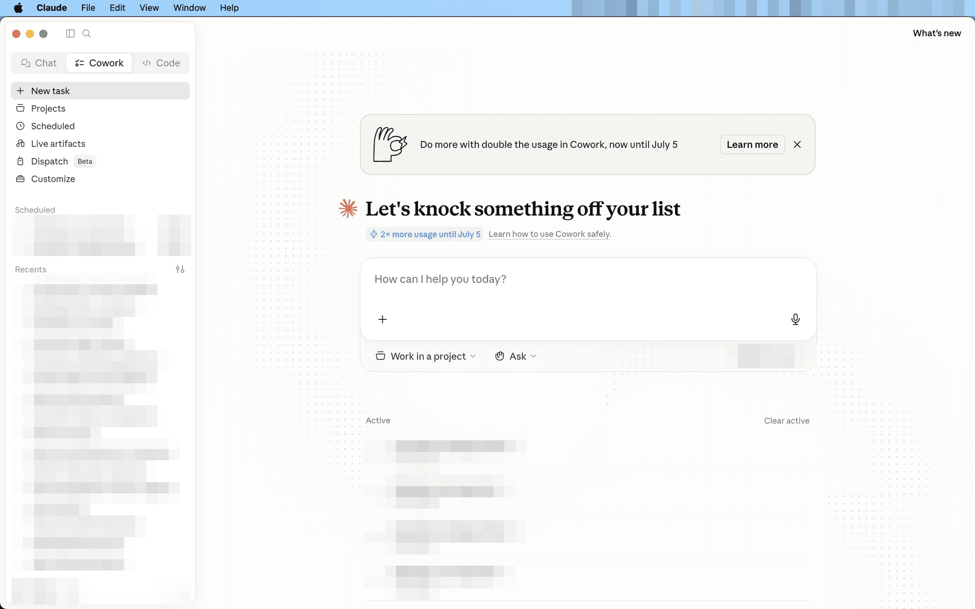 The New task view in the Claude desktop app